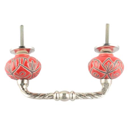 Red Etched Floral Ceramic Cut Bridge Handle Online